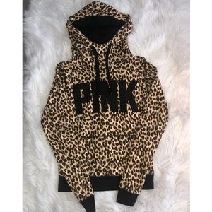 PINK HOODIE- cheetah print and black, size xs